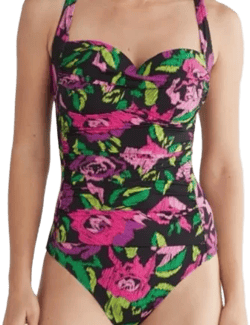 Betsey Johnson Pink And Green Floral One Piece Swimsuit