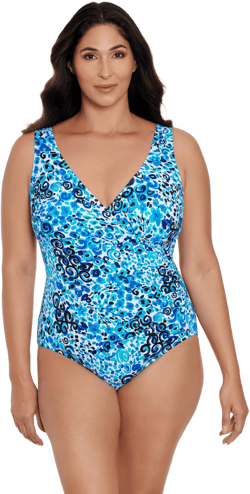 Longitude Women's Floral Side Shirred One-Piece Swimsuit, Blue, 10
