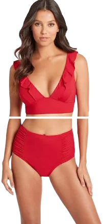 Sea Level Frill Bikini Top & High Waist Swimsuit Set