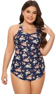 Vintage Flower Print One Piece Swimsuit