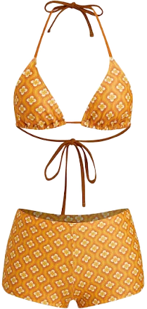 CIDER Women's Knit Halter Neckline Geometric Floral Shorts Bikini Set Vacation