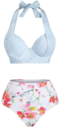 Floral Print Moulded Halter High Rise Bikini Swimwear Set