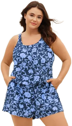 Women's High Stretch Tropical Flower Print One-Piece Swimsuit