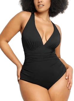 Ruched Deep V Tummy Control Swimsuit