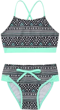 Kids Girls 2pcs Geometric Pattern Swimming Bikini Set Blue