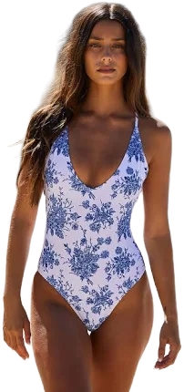 Women's V Neck Backless One-Piece Swimsuit