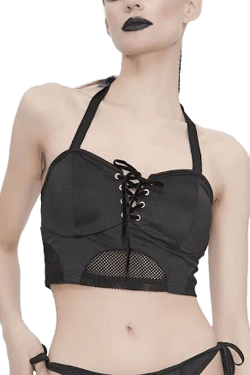 Women's Lace-Up Waist Mesh Swimsuit Top