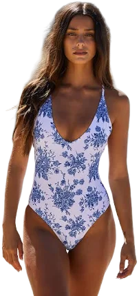 Women's V Neck Backless One-Piece Swimsuit