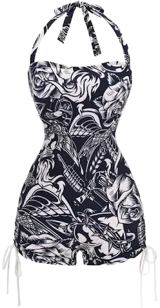 Retro Stage Dark Comics Halter One Piece Swimsuit