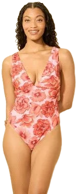 Shade & Shore Women's Hibiscus Print Full Coverage One Piece Swimsuit