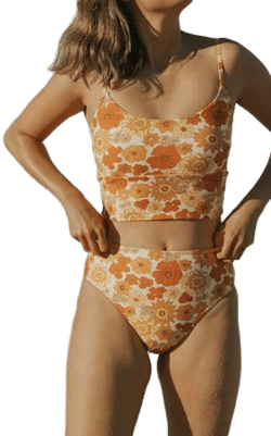 Geode Swimwear Retro Floral High Waisted Swim Bottoms