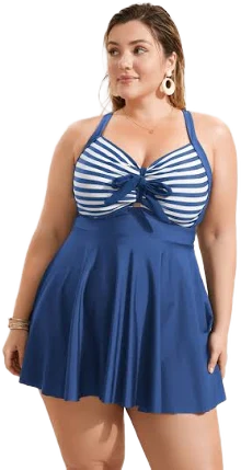 Women's High Stretch Patchwork Tie Knot Swim Dress