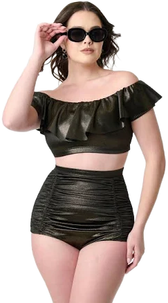 Unique Vintage Monroe High Waist Shimmer Bikini Bottom