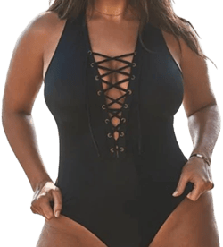 Ashley Graham Lace Up Cutout One Piece