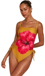 Hibiscus Print Strappy Swimsuit