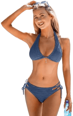 Women's Cupshe Blue Plunging Bikini Top & Cheeky Bottoms Set
