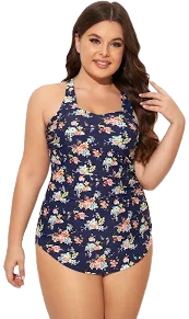 Vintage Flower Print One Piece Swimsuit