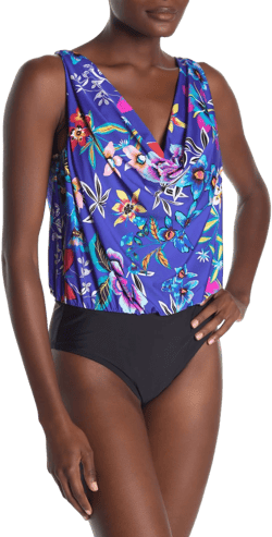 Athena Women's Mexicana Floral Cowl Neck Blouson One-Piece Swimsuit