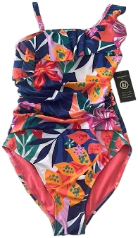 Kathy Ireland 1-piece One Shoulder Ruffle Swimsuit