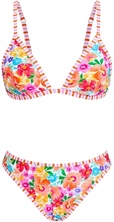 Cupshe Aquarelle Flowers Triangle Bikini Top & Mid-Rise Bottoms Set