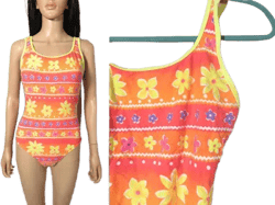 Vintage 90s Neon Floral One Piece Swimsuit