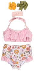 Toddler Girl Florals Swimsuit Mauve Floral Two-Piece Ruffle Swimsuit Marie Nicole