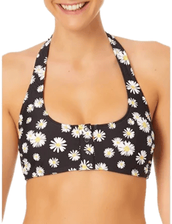 No Boundaries Juniors' Charming Daisy Tricot Floral Print Halter Top L