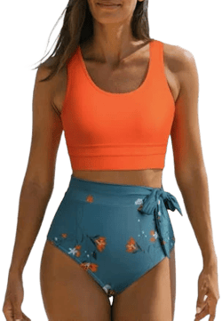 SHEWIN Women's Floral Print High Waisted Bikini Set