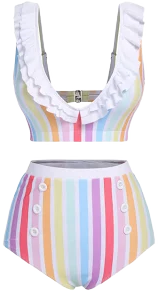Retro Stage Rainbow Pride Stripes Ruffle Two Piece Swimsuit