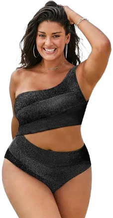 Swimsuits For All Women's One Shoulder Color Block Cutout Swimsuit