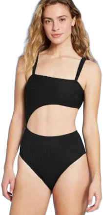 Shade & Shore Women's Ribbed Cut Out One Piece Swimsuit