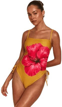 Hibiscus Print Strappy Swimsuit