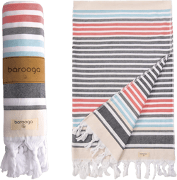 BAROOGA Beach Towel, 100% Turkish Cotton Bath Towel with Colorful Stripes, (39" x 70") Prewashed, Soft and Quick Dry Peshtemal for Beach, Bath, Swimming Pool, SPA (Navy)