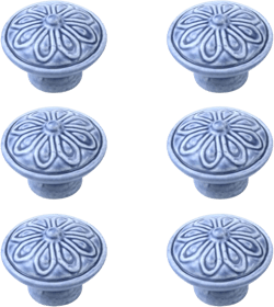 6pcs Ceramic Drawer Knobs Floral Pattern Cabinet Pulls Handles for Cupboard Dresser Closet Furniture Hardware (1.53-Inch Grey) Grey Floral