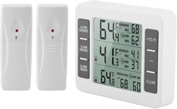 Refrigerator Thermometer, Digital Wireless Fridge and Freezer Thermometer with Alarm, Wireless Digital Freezer Thermometer with 2 Sensors, with LCD Display, for Home, Restaurants