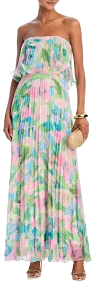 AQUA Women's Printed Pleated Strapless Dress