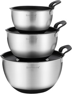 Rorence Stainless Steel Mixing Bowls: Stackable Mixing Bowl Set with Lids and Handles Non-slip Silicone Bottom Nesting Bowls for Kitchen Set of 3 - Black