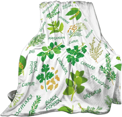 Herb Green Plant Pattern Blanket, Soft Blankets Flannel Bed Throw Cozy Lightweight Plush Gifts for Women Men Boys Girls Sofa Couch Bedroom Living Rooms Warm All Season, Home Decor, Small 50"x40" Herb Green Plant Pattern Kid Size 50"x40"