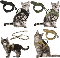 2pcs Tactical Cat Harness And Leash Set, Adjustable Soft Mesh Cat Vest Harness And Leash For Walking Cats, With Rubber Handle For Easy Control,Black