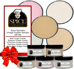 Vinegar Powder Sampler Set - Contains: 5 Plastic Jars (1 each of: Red Wine Vinegar Pwd, Apple Cider Vinegar Pwd, Balsamic Vinegar, Malt Vinegar Powder, & White Wine Vinegar Pwd)