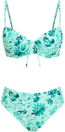 Cupshe Earthly Aruba Flower Tie Front Top & Mid Rise Shirred Bikini Set