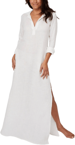 Pour Les Femmes Women's Long Linen Shirt Dress