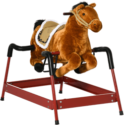 Qaba Kids Spring Rocking Horse, Ride on Horse for Girls and Boys with Animal Sounds, Plush Horse Ride-on with Soft Feel, Interactive Toy for Kids