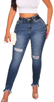 Kan Can Distressed High Waist Frayed Hem Jeans