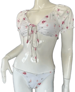 One One Floral Bikini Set with Puff Shoulder Crop Top