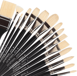 Falling in Art Natural Bristle Professional Paintbrush Set, 15PCS Long Handled Paint Brushes for Acrylic Painting, Oil Paint Brushes of Fan, Round, Flat, Angled, and, Filbert with Bamboo Storage Pouch Black