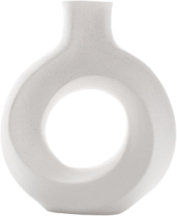 fanquare 9.06" White Matte Porcelain Vase, Modern Floral Ceramic Vase for Home Decor, Simple Vase for Living Room Office Coffee, O-Shape
