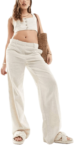 Weekday Emmie Low Waist Linen Mix Pants
