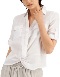 I.N.C. International Concepts Women's Linen Twist-Hem Blouse