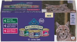 Blue Buffalo Wilderness High Protein, Natural Adult Pate Wet Cat Food Variety Pack with Chicken, Salmon, Duck Flavor - 3oz/12ct